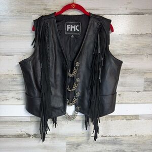 FMC Women's Black Leather Fringe Vest